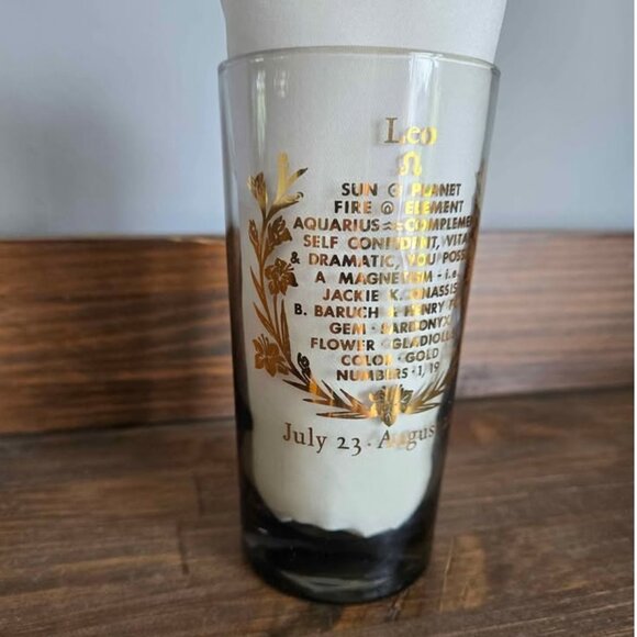 Vintage Leo Zodiac Glass Mid Century 60s/70s Smoked Glass Gold Trim - Picture 7 of 11
